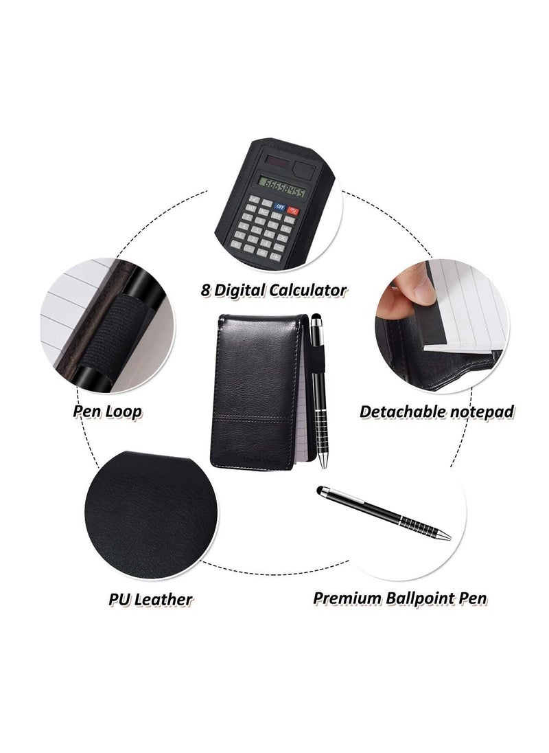 Arabest - Notebook with Calculator, PU Leather Working Small Notebook Notepad with Pen Pad Holder Set Multi Function A7 Soft Cover Notebook for Office Working, Schools, Restaurants (Blcak) - Image 1