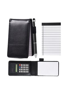 Notebook with Calculator, PU Leather Working Small Notebook Notepad with Pen Pad Holder Set Multi Function A7 Soft Cover Notebook for Office Working, Schools, Restaurants (Blcak)