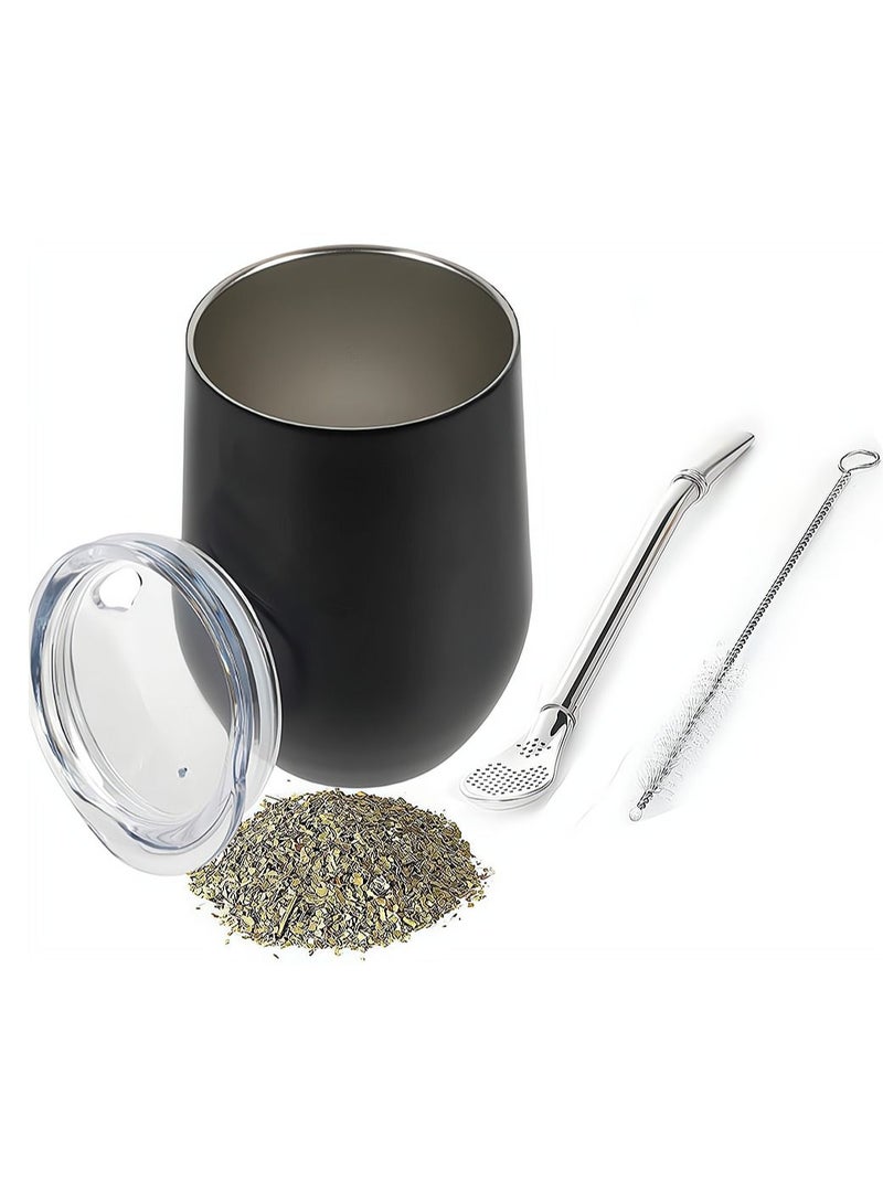 SYOSI Yerba Mate Tea Cup And Bombilla Straw Set 12oz double-wall Stainless Coffee Water Tea Cup Natural Mate Gourd Cup Kit For Yerba Mate Loose Leaf Drinking Easy to Clean  - Image 1