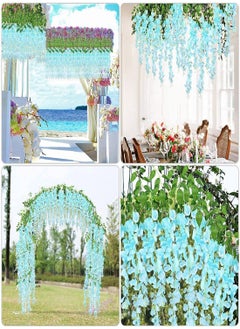 KASTWAVE Artificial Wisteria Vine Flowers 12 Pack 44" Fake Flower Bushy Vine Ratta Hanging Garland for Wedding Party Garden Outdoor Greenery Home Wall Deco Home Hote Wedding Promenade Decoration  - Image 3