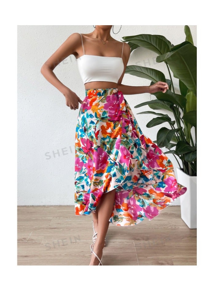 بونكا تنورة ملفوفة طباعة الأزهار عقدة جانبي - Image 1