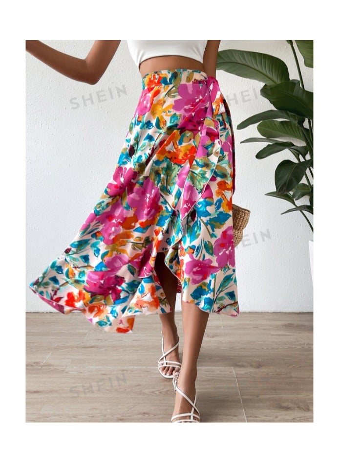 بونكا تنورة ملفوفة طباعة الأزهار عقدة جانبي - Image 2