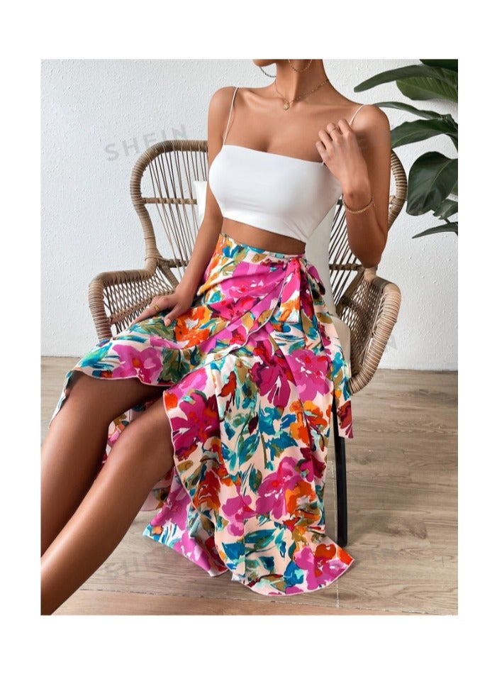 بونكا تنورة ملفوفة طباعة الأزهار عقدة جانبي - Image 4