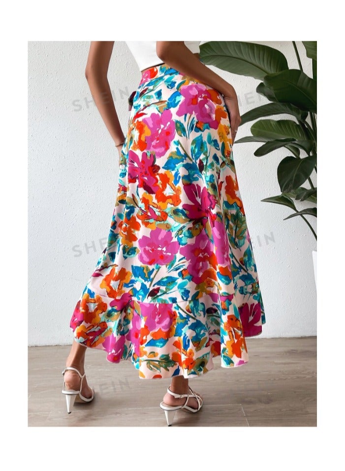 بونكا تنورة ملفوفة طباعة الأزهار عقدة جانبي - Image 3