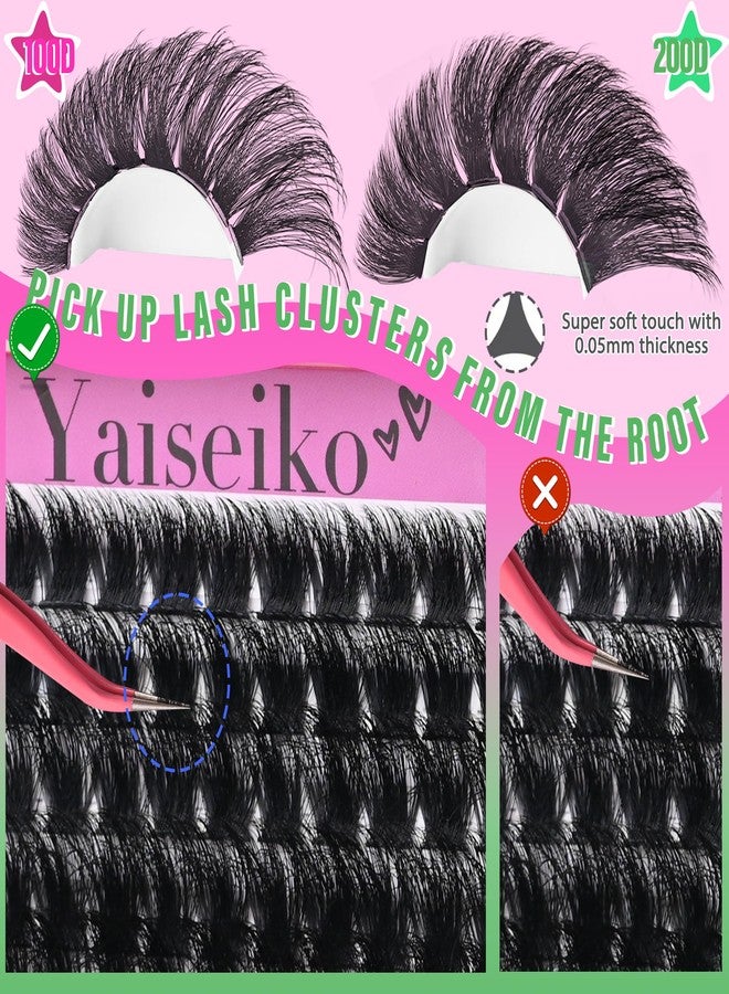 Yaiseiko Lash Clusters 100D+200D Thick Eyelash Clusters 12-25mm Wispy Individual Mega Volume Lashes D C Cluster Eyelash Extensions 280Pcs DIY Lash Extension at Home, by Yaiseiko(Plant Fiber) - Image 4