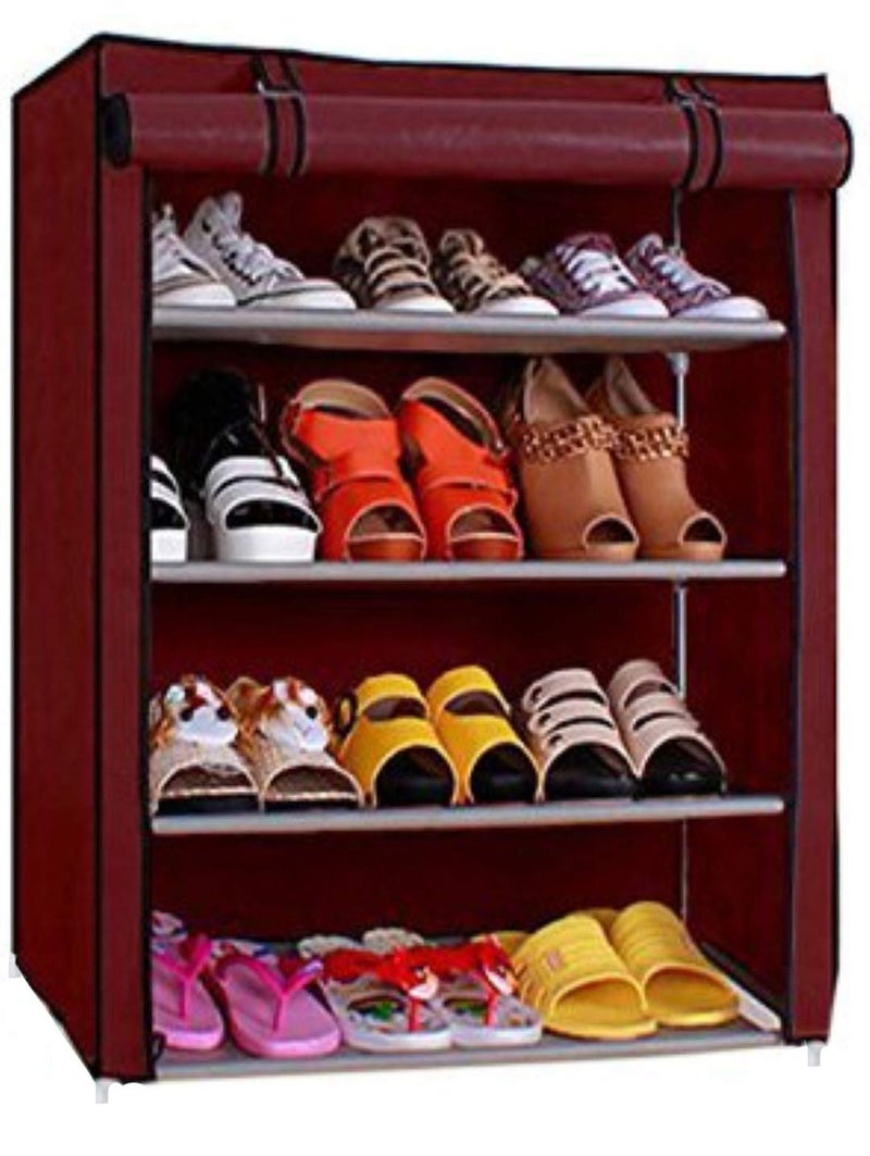 Ebee 4 Shalves Shoe Cabinet (Maroon) - Image 1