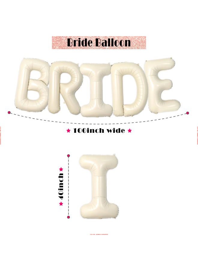 PartyForever 40 inch Bride Balloons Cream Letters Banner - Bachelorette Party Decorations Kit - Bach Party Supplies and Favors with Rose Gold Ring Balloon, Bottle Balloon and Glass Balloon - Image 2