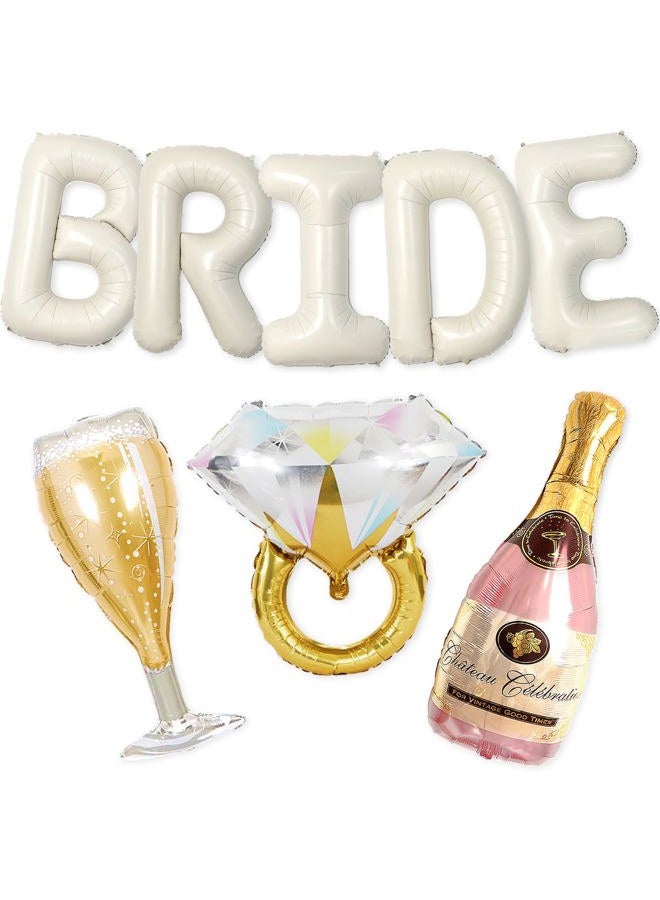 PartyForever 40 inch Bride Balloons Cream Letters Banner - Bachelorette Party Decorations Kit - Bach Party Supplies and Favors with Rose Gold Ring Balloon, Bottle Balloon and Glass Balloon - Image 1