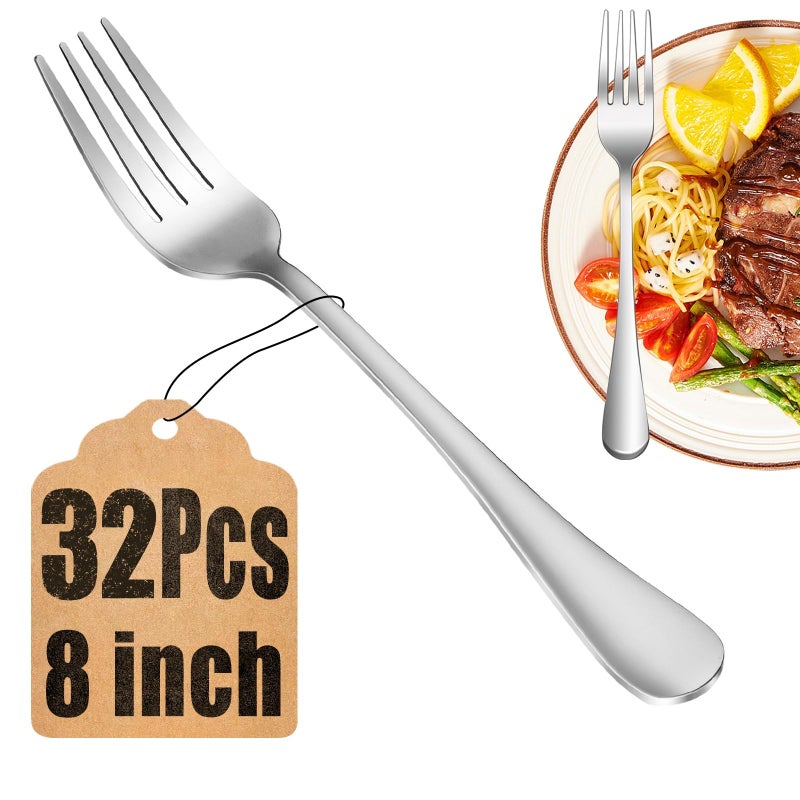 32Piece Dinner Fork Set Stainless Steel Silverware Cutlery Mirror Polished Dishwasher Safe  8 Inch
