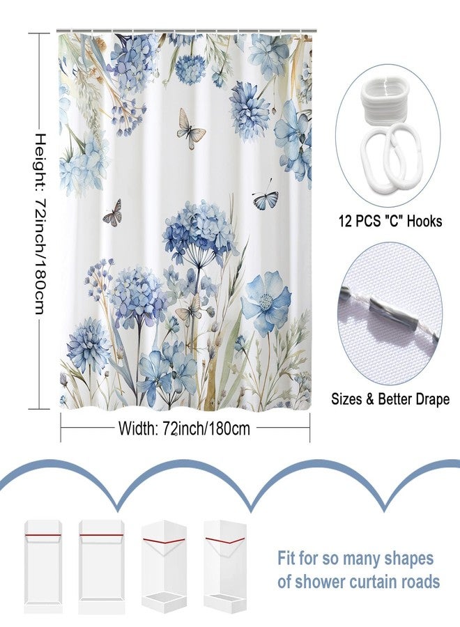 Baccessor Blue Floral Shower Curtain Spring Hydrangea Shower Curtain Farmhouse Polyester Fabric Seasonal Bathroom Home Decor Bath Waterproof Weighted with Metal Hooks 72x72 Inch - Image 2