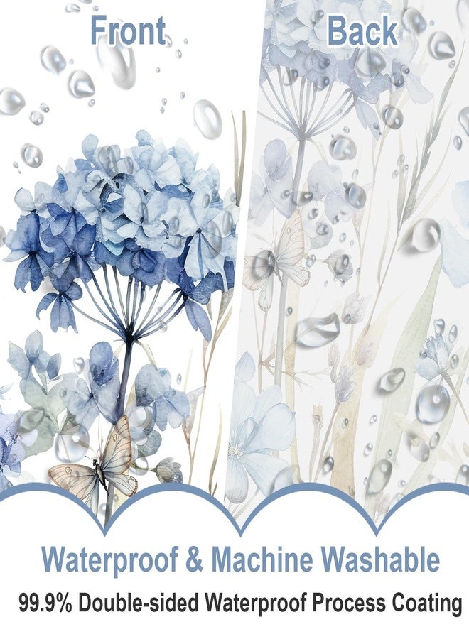 Baccessor Blue Floral Shower Curtain Spring Hydrangea Shower Curtain Farmhouse Polyester Fabric Seasonal Bathroom Home Decor Bath Waterproof Weighted with Metal Hooks 72x72 Inch - Image 3
