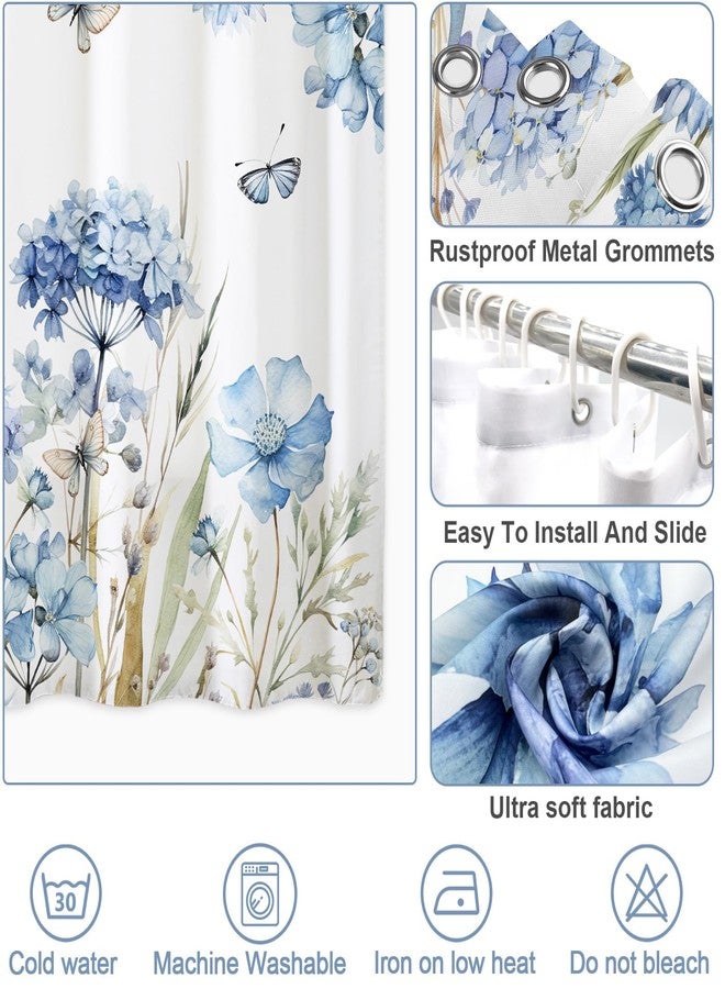 Baccessor Blue Floral Shower Curtain Spring Hydrangea Shower Curtain Farmhouse Polyester Fabric Seasonal Bathroom Home Decor Bath Waterproof Weighted with Metal Hooks 72x72 Inch - Image 4