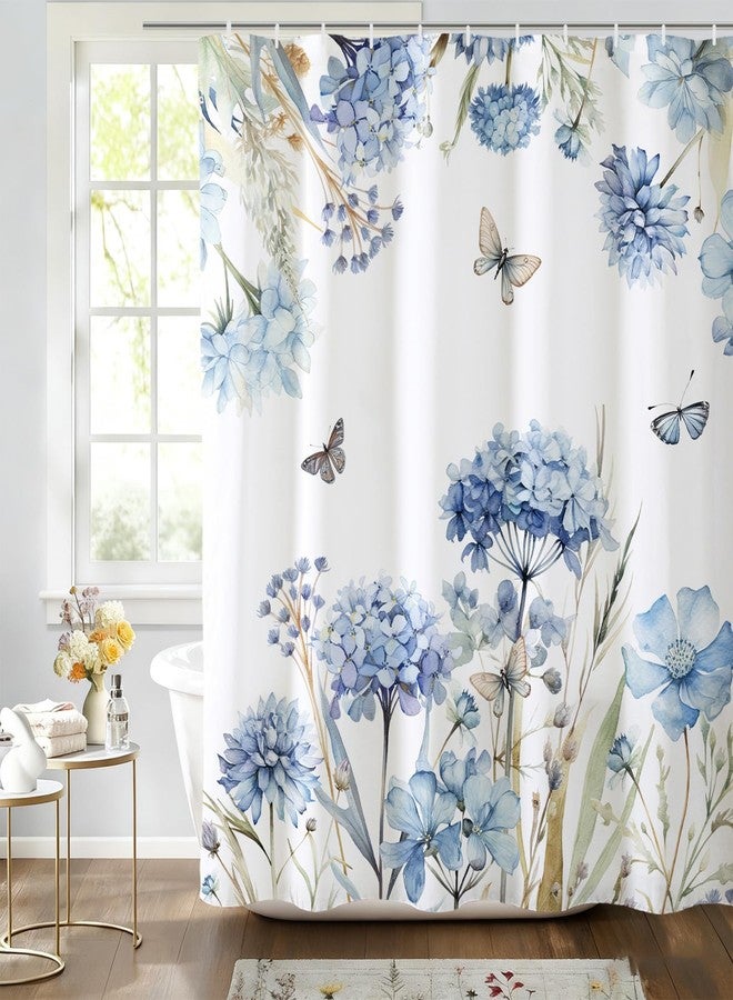 Baccessor Blue Floral Shower Curtain Spring Hydrangea Shower Curtain Farmhouse Polyester Fabric Seasonal Bathroom Home Decor Bath Waterproof Weighted with Metal Hooks 72x72 Inch - Image 5