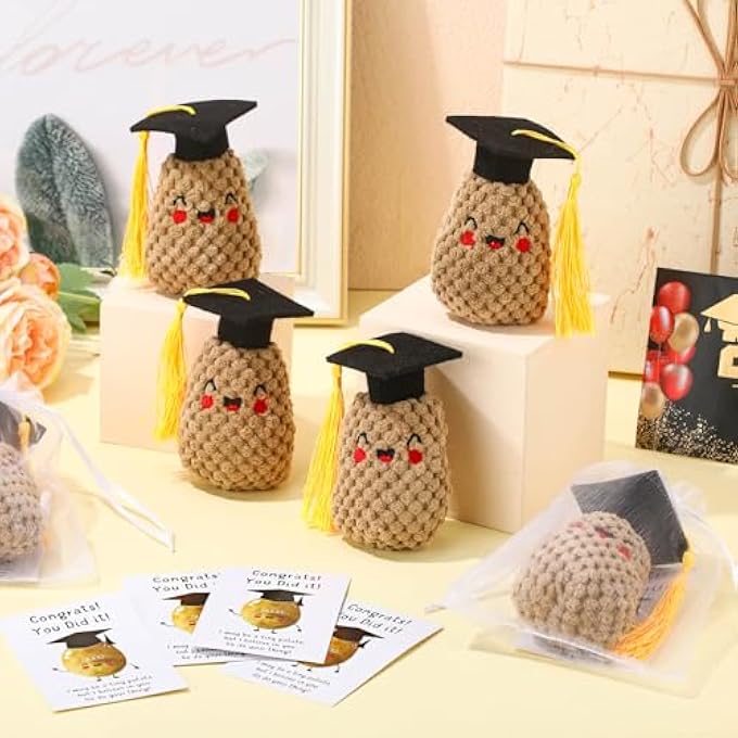 RoundFunny 6 Sets Christmas Positive Knitted Potato Toys Emotional Support Gifts Positive Crochet Potato Organza Bags Positive Cards Inspirational Potato Gifts for Employee Coworker Staff - Image 4
