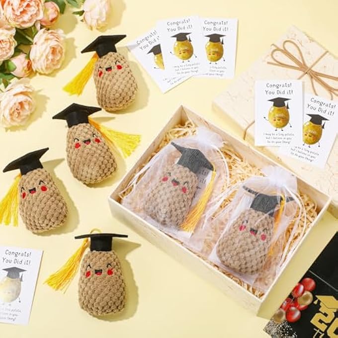 RoundFunny 6 Sets Christmas Positive Knitted Potato Toys Emotional Support Gifts Positive Crochet Potato Organza Bags Positive Cards Inspirational Potato Gifts for Employee Coworker Staff - Image 5
