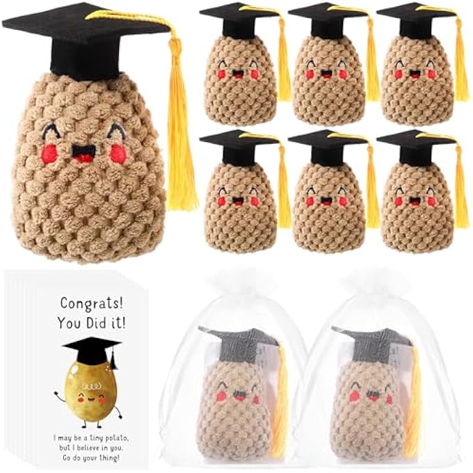 RoundFunny 6 Sets Christmas Positive Knitted Potato Toys Emotional Support Gifts Positive Crochet Potato Organza Bags Positive Cards Inspirational Potato Gifts for Employee Coworker Staff - Image 1