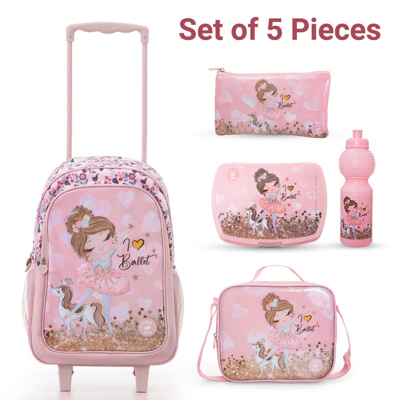 Eazy Kids Set of 5 Trolley 17" School Bag Combo - Ballet Pink - Image 5