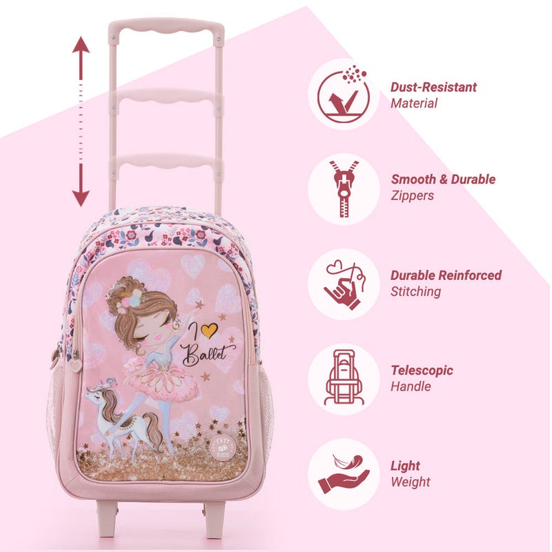 Eazy Kids Set of 5 Trolley 17" School Bag Combo - Ballet Pink - Image 4