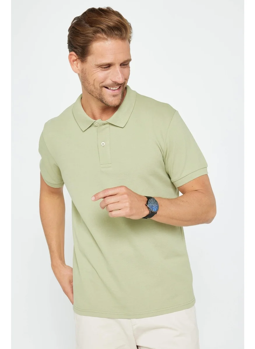 Tudors Men's Slim Fit Narrow Cut Cotton Plain Pique Green Polo Neck T-Shirt