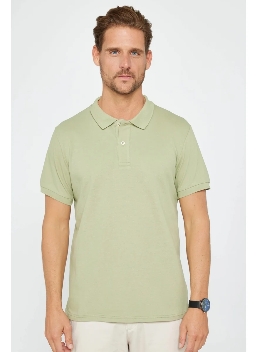 Tudors Men's Slim Fit Narrow Cut Cotton Plain Pique Green Polo Neck T-Shirt
