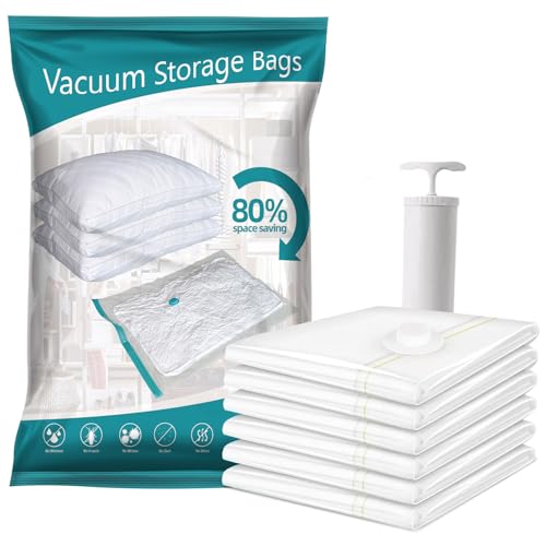 Niwlix Space Saver Travel Vacuum Storage Bags For Clothes With Pump Reusable Compression Airtight Bags Pack of 5[2Small, 2 Medium, 1 Large] - Image 1