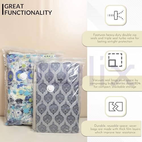 Niwlix Space Saver Travel Vacuum Storage Bags For Clothes With Pump Reusable Compression Airtight Bags Pack of 5[2Small, 2 Medium, 1 Large] - Image 3