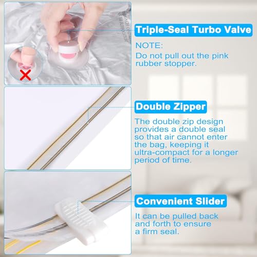 Niwlix Space Saver Travel Vacuum Storage Bags For Clothes With Pump Reusable Compression Airtight Bags Pack of 5[2Small, 2 Medium, 1 Large] - Image 4