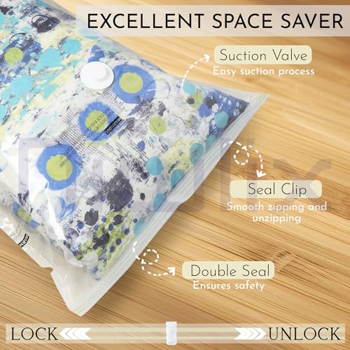 Niwlix Space Saver Travel Vacuum Storage Bags For Clothes With Pump Reusable Compression Airtight Bags Pack of 5[2Small, 2 Medium, 1 Large] - Image 2