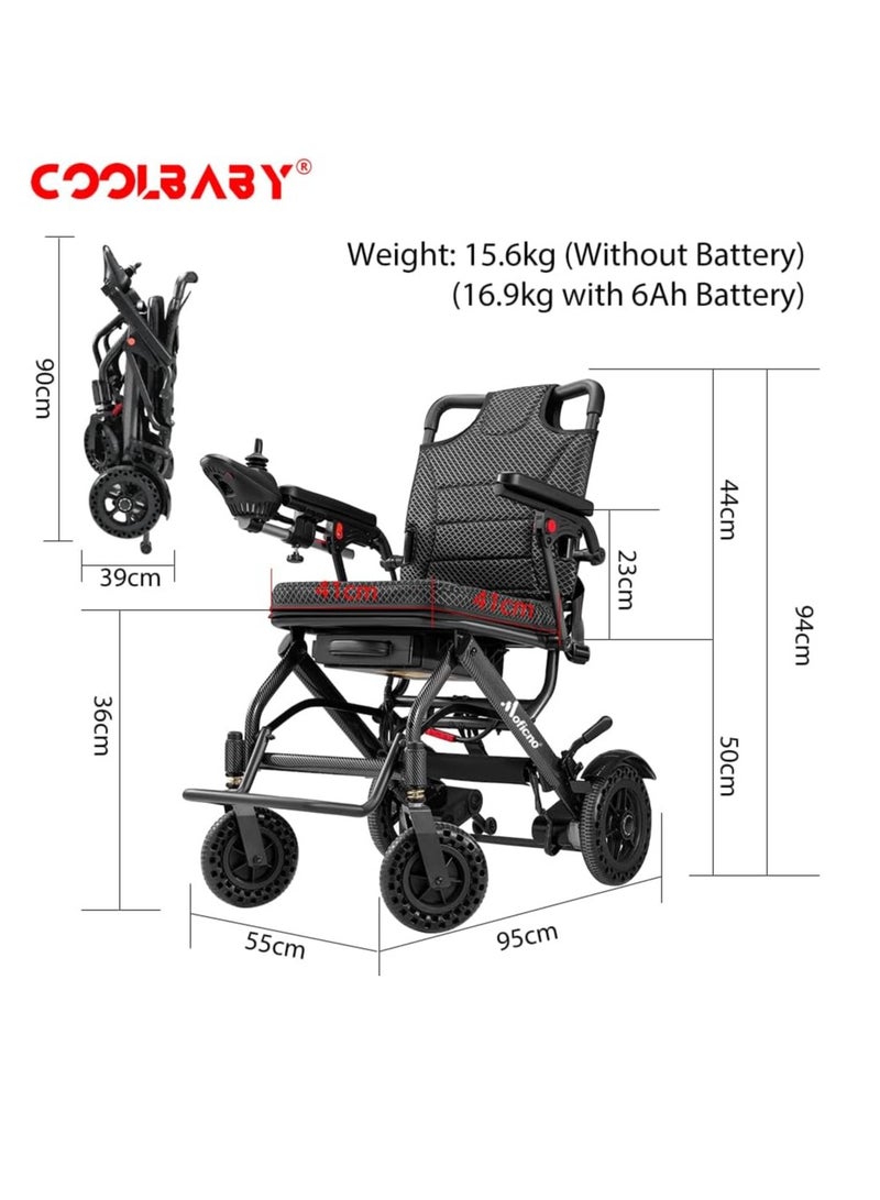 كول بيبي كرسي متحرك كهربائي خفيف الوزن (15.6 كجم) مغطى بألياف الكربون، مناسب للسفر، مناسب للبالغين وكبار السن، صغير الحجم وسهل الحمل، معتمد من شركات الطيران (وسادة سميكة). - Image 3
