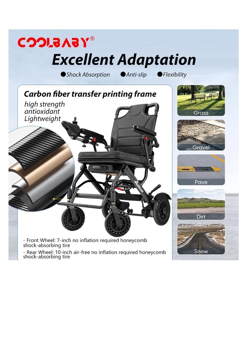 كول بيبي كرسي متحرك كهربائي خفيف الوزن (15.6 كجم) مغطى بألياف الكربون، مناسب للسفر، مناسب للبالغين وكبار السن، صغير الحجم وسهل الحمل، معتمد من شركات الطيران (وسادة سميكة). - Image 4