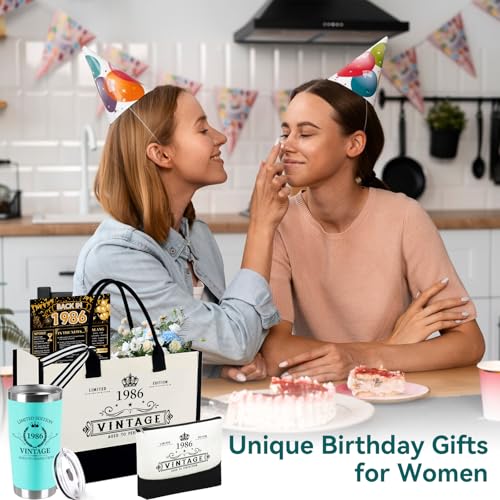 TrophyToast 40th Birthday Gifts for Women Her 4 pcs Turning 40 Year Old Gifts Birthday Decorations Canvas Beach Tote Bag Makeup Bag Unique Happy 40th Present for Her Mom Wife Friends - Image 3