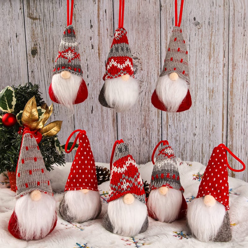 Christmas Gnomes Hanging Ornaments Set of 8 Swedish Gnome Handmade Plush Santa Elves Christmas Tree Hanging Decorations Holiday Xmas Decorations