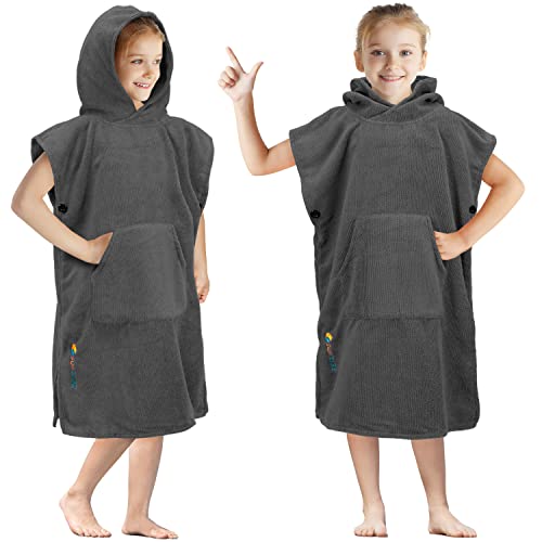 Suncube SUN CUBE Kids Changing Robe Surf Poncho, Kids Beach Towels, Hooded Towel for Toddler Bath Pool, Microfiber Quick Dry Wearable Towel Poncho with Hood, Swim Towel for Boys Girls 3-7 Years, Gray - Image 1