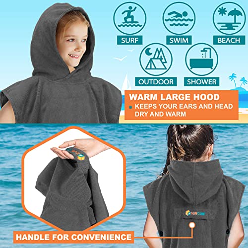 Suncube SUN CUBE Kids Changing Robe Surf Poncho, Kids Beach Towels, Hooded Towel for Toddler Bath Pool, Microfiber Quick Dry Wearable Towel Poncho with Hood, Swim Towel for Boys Girls 3-7 Years, Gray - Image 4