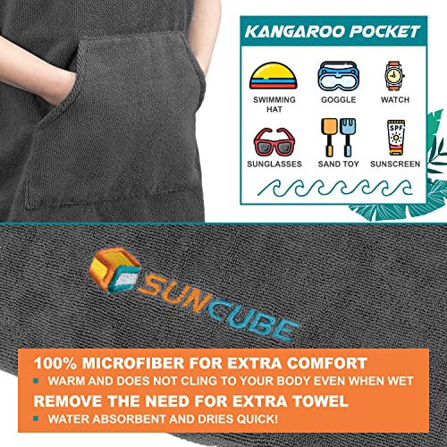 Suncube SUN CUBE Kids Changing Robe Surf Poncho, Kids Beach Towels, Hooded Towel for Toddler Bath Pool, Microfiber Quick Dry Wearable Towel Poncho with Hood, Swim Towel for Boys Girls 3-7 Years, Gray - Image 3