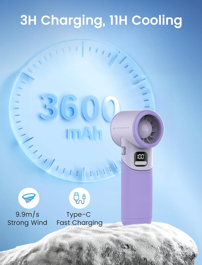 MERTTURM Powerful Handheld Portable Fan[11H Real Standby], Rechargeable Foldable Turbo Fan with 5 Speeds, Battery Levels Display, Personal Mini Travel Pocket Fan for Makeup Travel Outdoor Gift-Purple - Image 3