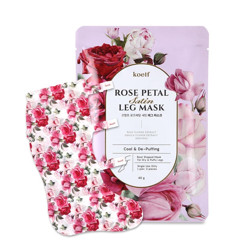 Petitfee koelf Rose Petal Satin Leg mask 1pair Intensive Cooling  Depuffing Leg Socks Rose Scented Leg Relieving Mask with Arnica Pumpkin Coffee Seed Extract for Tired Puffy Legs