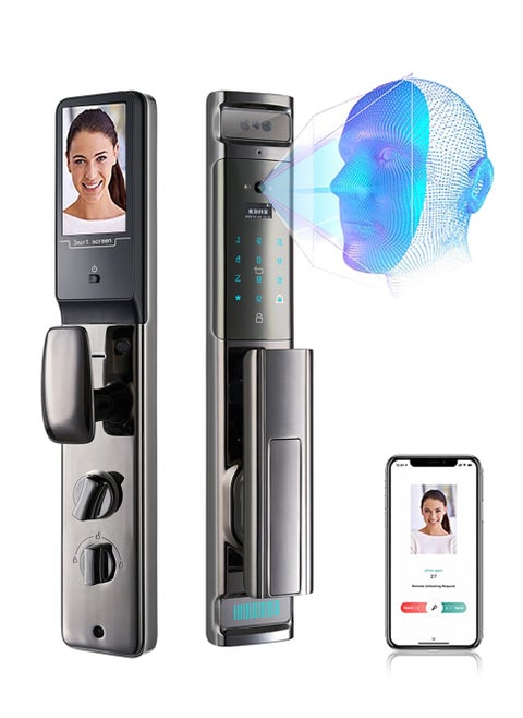 Smart Lock with Camera 3D Face Recognition Real-Time Monitor Two-Way Intercom Fingerprint Keyless Entry Built-in Wi-Fi App Remote Control
