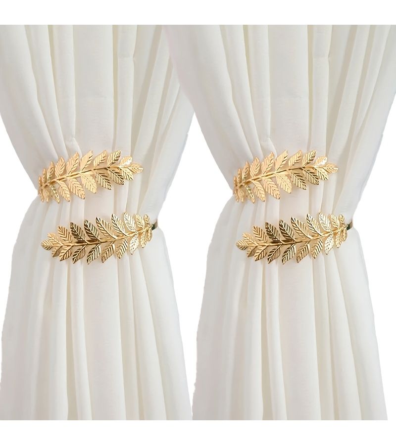 Golden Leaf Curtain Tiebacks 4 Pieces Minimalist Bohemian Decor for Room Shade - Image 2