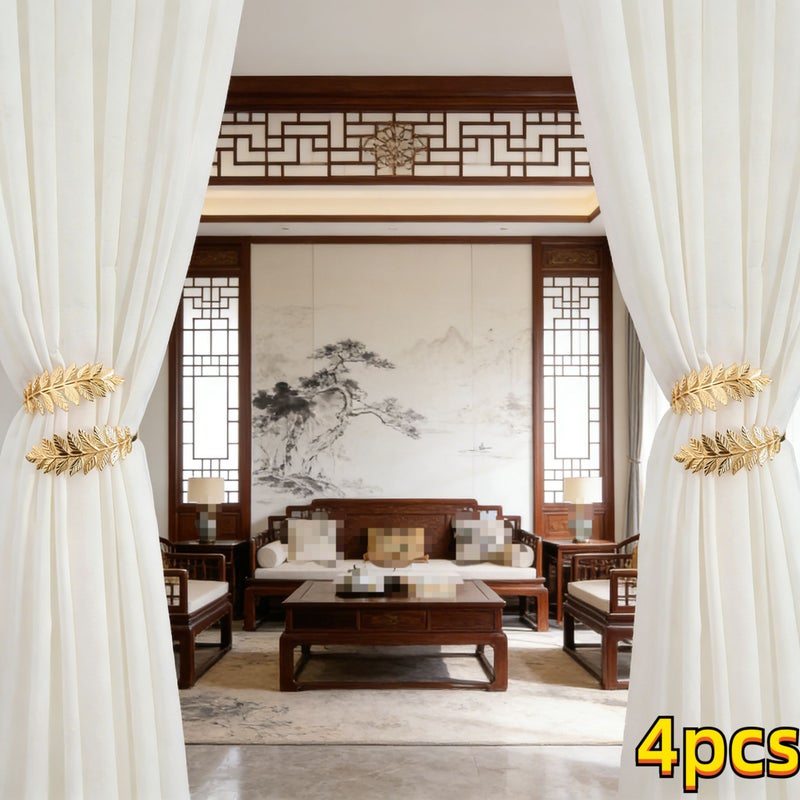 Golden Leaf Curtain Tiebacks 4 Pieces Minimalist Bohemian Decor for Room Shade - Image 1