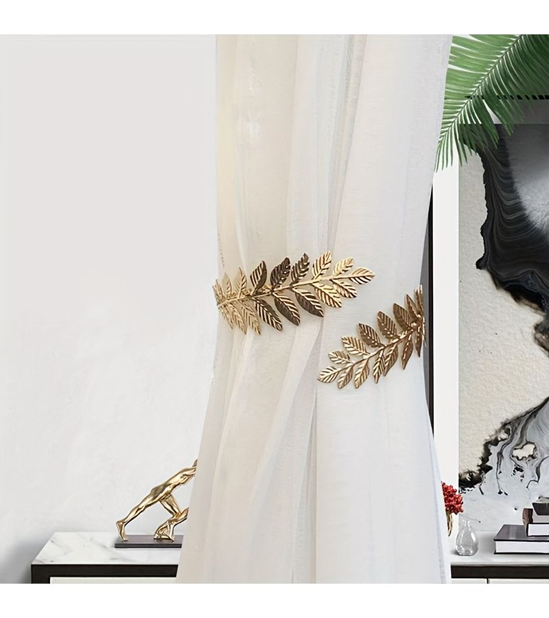 Golden Leaf Curtain Tiebacks 4 Pieces Minimalist Bohemian Decor for Room Shade - Image 4