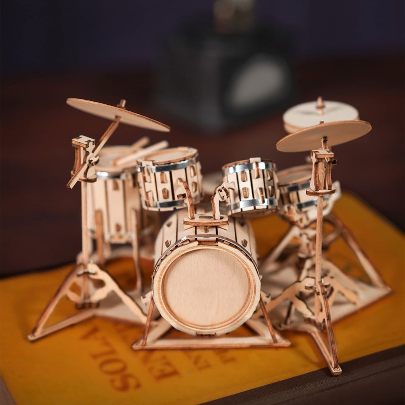 ROBOTIME Wooden Craft Kits for Kids 3D Wooden Puzzle DIY Model Drum Kit to Build for Boys Adorable Home Decoration for Teens - Image 2