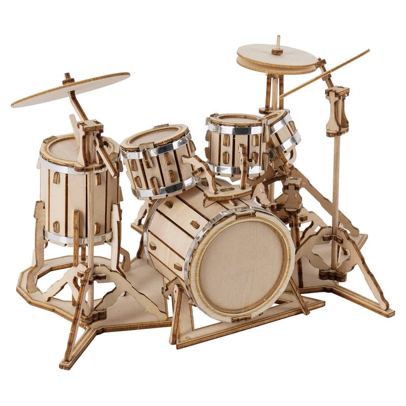 ROBOTIME Wooden Craft Kits for Kids 3D Wooden Puzzle DIY Model Drum Kit to Build for Boys Adorable Home Decoration for Teens - Image 1