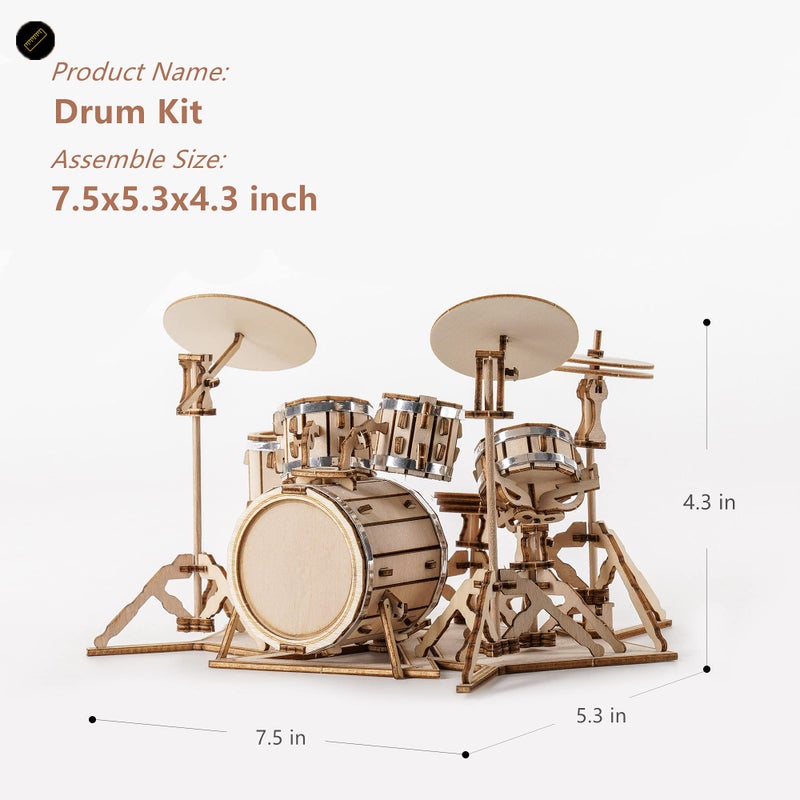 ROBOTIME Wooden Craft Kits for Kids 3D Wooden Puzzle DIY Model Drum Kit to Build for Boys Adorable Home Decoration for Teens - Image 5