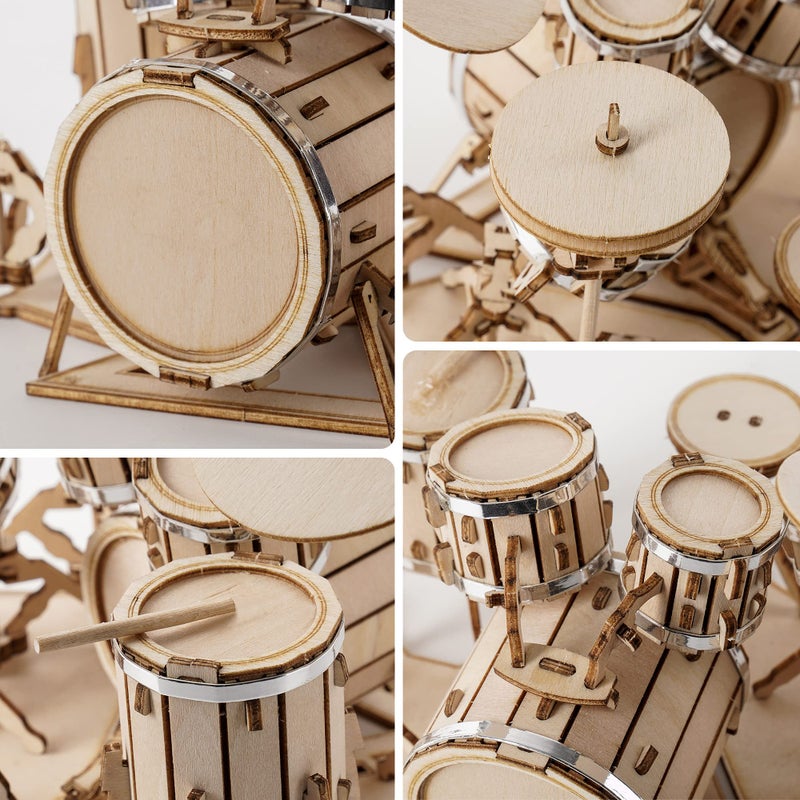 ROBOTIME Wooden Craft Kits for Kids 3D Wooden Puzzle DIY Model Drum Kit to Build for Boys Adorable Home Decoration for Teens - Image 3