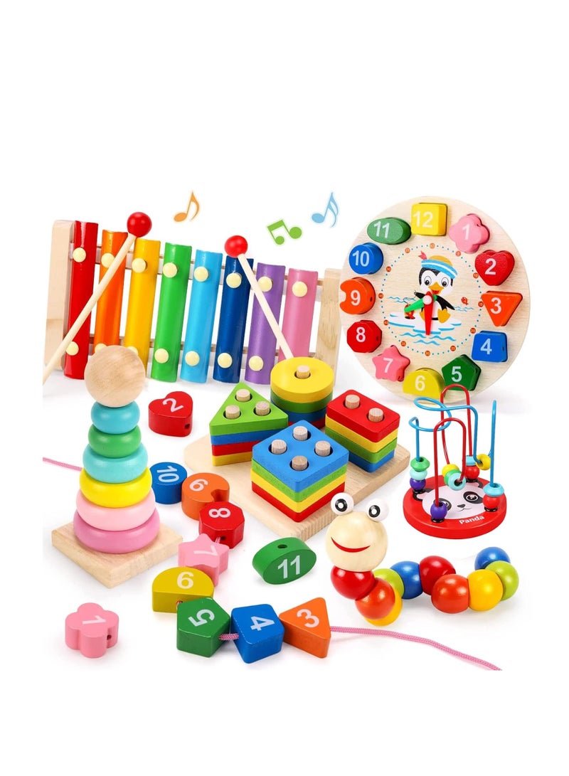 Montessori Toys for 1 2 Year Old Boys Girls, 6 In 1 Kids Wooden Toys Toddler Toys Includes Stacking Sorting Xylophone Bead Maze Baby Boy 3-6 Year,Preschool Educational Toy Gifts  - Image 1