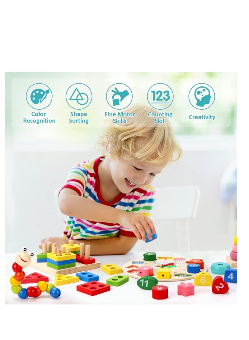 Montessori Toys for 1 2 Year Old Boys Girls, 6 In 1 Kids Wooden Toys Toddler Toys Includes Stacking Sorting Xylophone Bead Maze Baby Boy 3-6 Year,Preschool Educational Toy Gifts  - Image 2