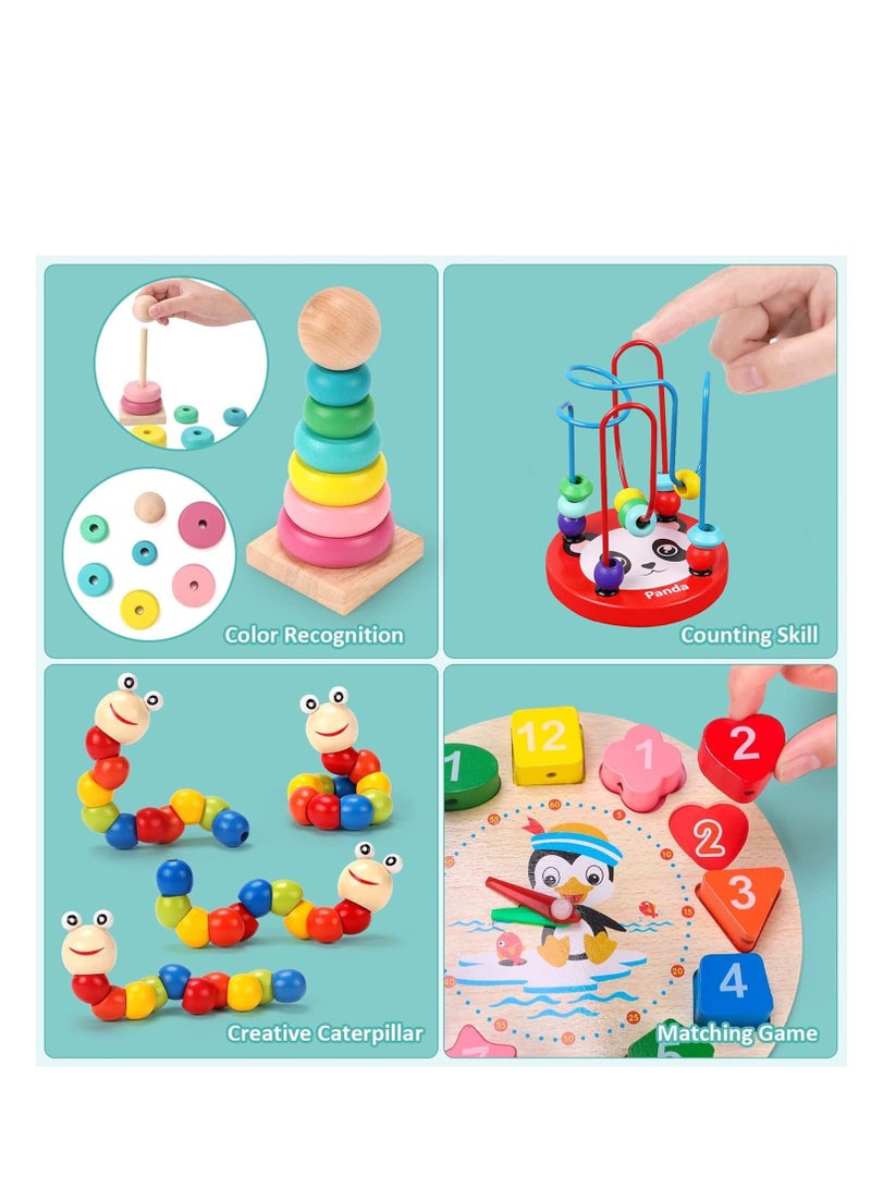 Montessori Toys for 1 2 Year Old Boys Girls, 6 In 1 Kids Wooden Toys Toddler Toys Includes Stacking Sorting Xylophone Bead Maze Baby Boy 3-6 Year,Preschool Educational Toy Gifts  - Image 3