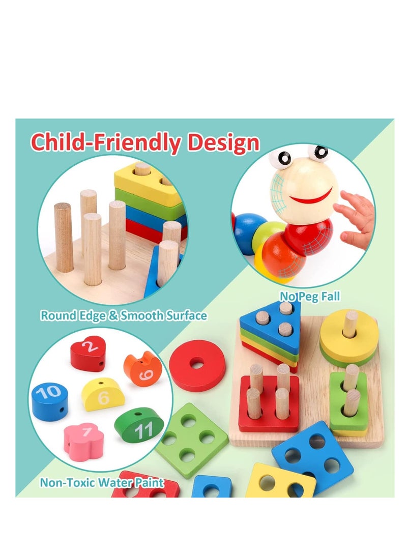 Montessori Toys for 1 2 Year Old Boys Girls, 6 In 1 Kids Wooden Toys Toddler Toys Includes Stacking Sorting Xylophone Bead Maze Baby Boy 3-6 Year,Preschool Educational Toy Gifts  - Image 4
