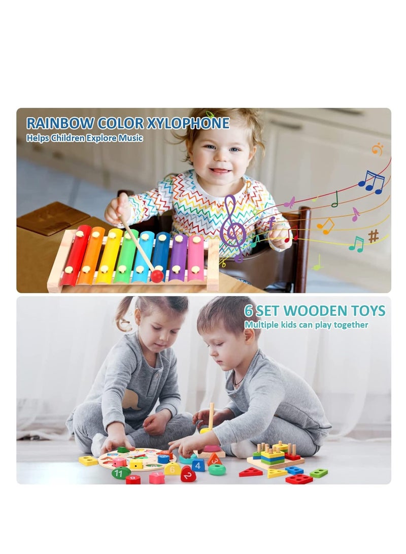 Montessori Toys for 1 2 Year Old Boys Girls, 6 In 1 Kids Wooden Toys Toddler Toys Includes Stacking Sorting Xylophone Bead Maze Baby Boy 3-6 Year,Preschool Educational Toy Gifts  - Image 5